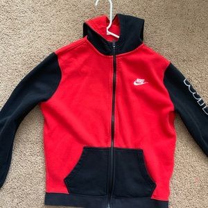 Red and Black Nike zip-up hoodie